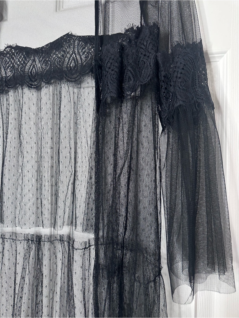 Sheer Ruffled Lace Long Robe/Duster - Black - Picture 5 of 9